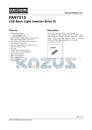 FAN7315G datasheet - LCD Back Light Inverter Drive IC