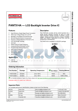 FAN7314AM datasheet - LCD Backlight Inverter Drive IC