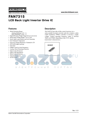 FAN7315 datasheet - LCD Back Light Inverter Drive IC