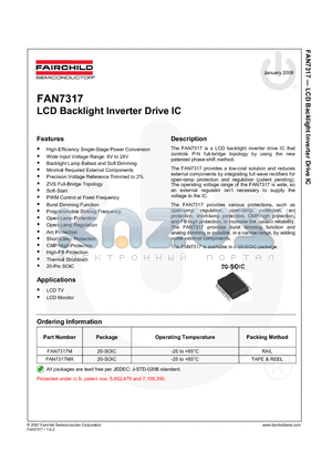 FAN7317M datasheet - LCD Backlight Inverter Drive IC