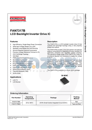 FAN7317BM datasheet - FAN7317B LCD Backlight Inverter Drive IC