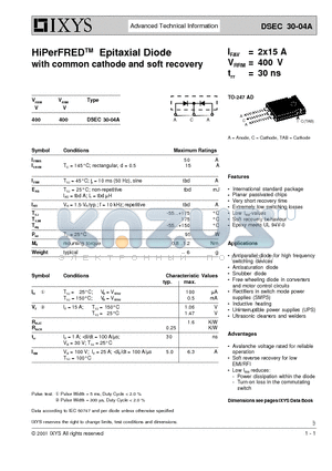 DSEC30-04A datasheet - HiPerFRED Epitaxial Diode with common cathode and soft recovery