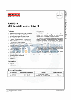 FAN7319M datasheet - LCD Backlight Inverter Drive IC