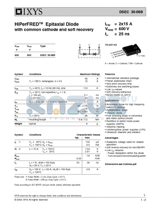 DSEC30-06 datasheet - HiPerFREDTM Epitaxial Diode with common cathode and soft recovery