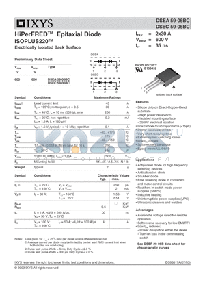 DSEC59-06BC datasheet - HiPerFREDTM Epitaxial Diode ISOPLUS220TM
