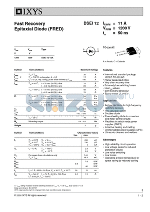 DSEI-12 datasheet - Fast Recovery Epitaxial Dioder (FRED)