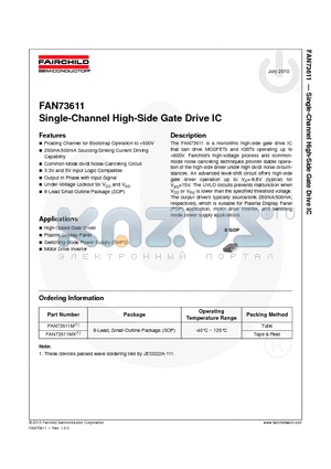 FAN73611 datasheet - Single-Channel High-Side Gate Drive IC