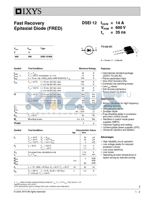 DSEI12 datasheet - Fast Recovery Epitaxial Diode (FRED)