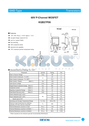 KQB27P06 datasheet - 60V P-Channel MOSFET