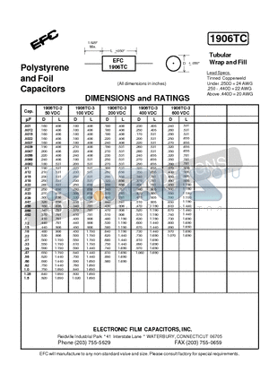 1906TC datasheet - Polystyrene and Foil Capacitors