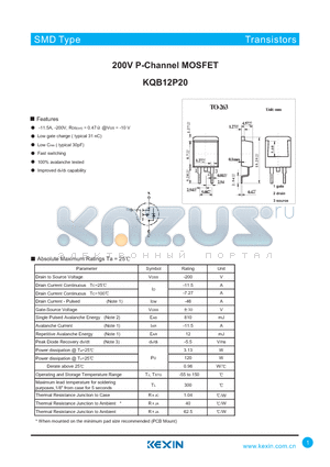 KQB12P20 datasheet - 200V P-Channel MOSFET