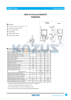KQB3N40 datasheet - 400V N-Channel MOSFET