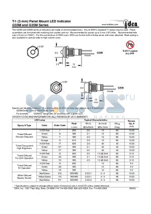 G35M datasheet - T-1 (3 mm) Panel Mount LED Indicator