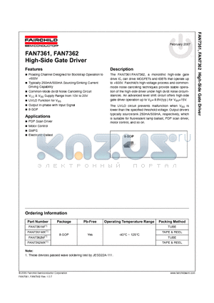 FAN7362 datasheet - High-Side Gate Driver