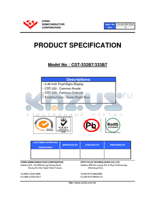 CST-333B7 datasheet - 0.36 Inch Triad Digits Display