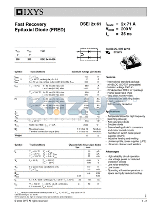 DSEI2X61-02A datasheet - Fast Recovery Epitaxial Diode (FRED)