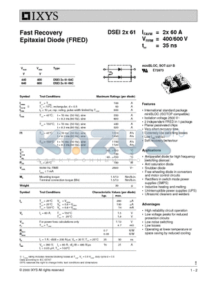 DSEI2X61-06C datasheet - Fast Recovery Epitaxial Diode (FRED)