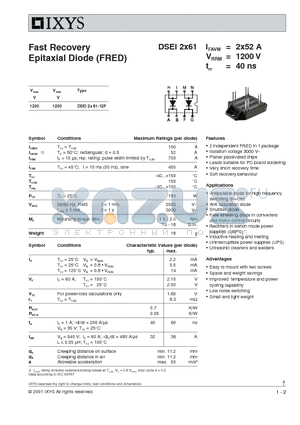 DSEI2X61-12 datasheet - Fast Recovery Epitaxial Diode (FRED)