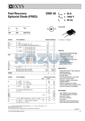 DSEI30-10A datasheet - Fast Recovery Epitaxial Diode (FRED)