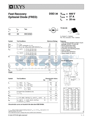 DSEI36-06 datasheet - Fast Recovery Epitaxial Diode (FRED)