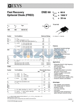 DSEI60 datasheet - Fast Recovery Epitaxial Diode (FRED)