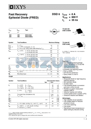 DSEI8-06AS datasheet - Fast Recovery Epitaxial Diode (FRED)