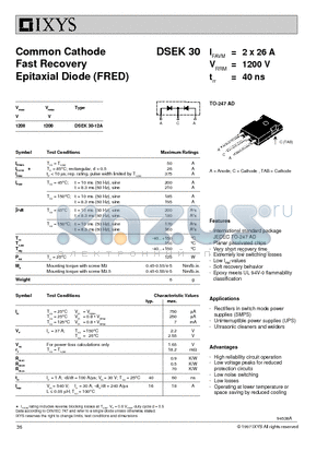 DSEK30 datasheet - Common Cathode Fast Recovery Epitaxial Diode (FRED)