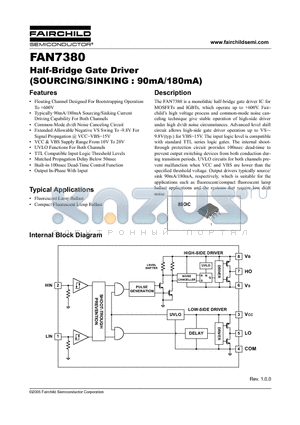 FAN7380 datasheet - Half-Bridge Gate Driver (SOURCING/SINKING : 90mA/180mA)