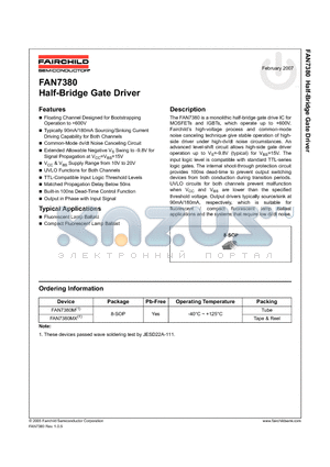 FAN7380M datasheet - Half-Bridge Gate Driver