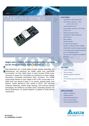 E48SB9R625 datasheet - Delphi Series E48SB, 240W Eighth Brick Bus Converter DC/DC Power Modules: 48Vin, 9.6V/25A out