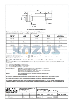 1906X351 datasheet - LED Indicator 8mm Recessed(Interior) Bezel Flashing