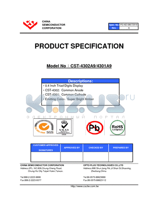 CST-4301A9 datasheet - 0.4 Inch Triad Digits Display