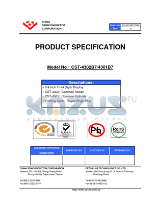 CST-4301B7 datasheet - 0.4 Inch Triad Digits Display