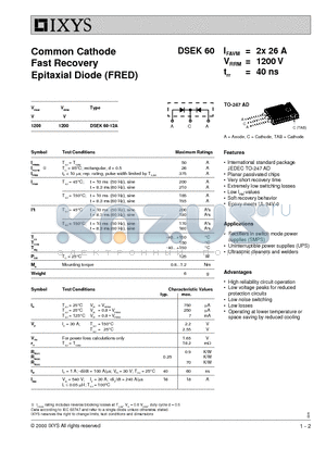 DSEK60-12A datasheet - Common Cathode Fast Recovery Epitaxial Diode (FRED)