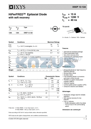 DSEP12-12A datasheet - HiPerFRED Epitaxial Diode with soft recovery