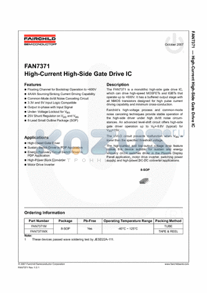 FAN7371 datasheet - High-Current High-Side Gate Drive IC