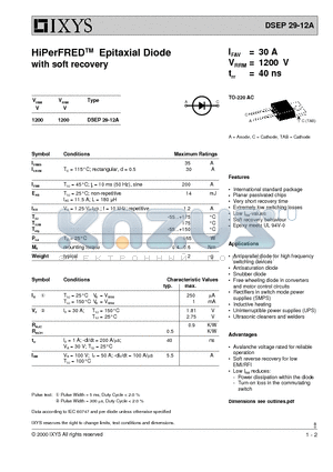 DSEP29-12A datasheet - HiPerFRED Epitaxial Diode with soft recovery