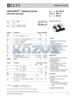 DSEP2X101-04A datasheet - HiPerFRED Epitaxial Diode with soft recovery