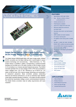 E48SH05020NRFA datasheet - Delphi Series E48SH, 120W Eighth Brick Family DC/DC Power Modules: 48V in, 1.2V/50A out