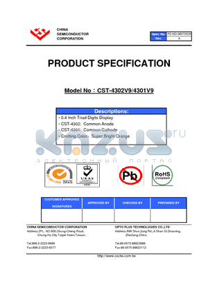 CST-4302V9 datasheet - 0.4 Inch Triad Digits Display