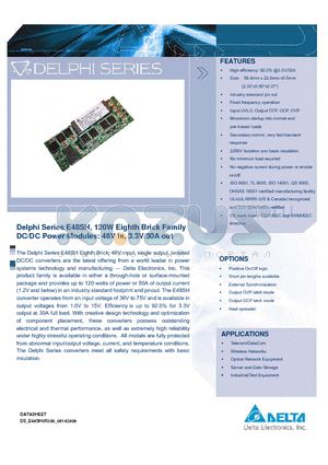 E48SH05020NRFA datasheet - Delphi Series E48SH, 120W Eighth Brick Family DC/DC Power Modules