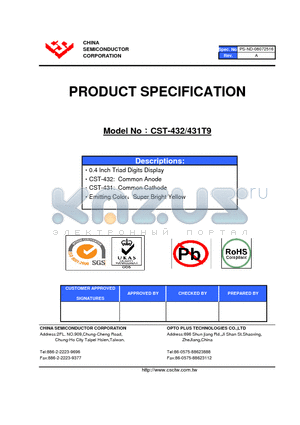 CST-431T9 datasheet - 0.4 Inch Triad Digits Display