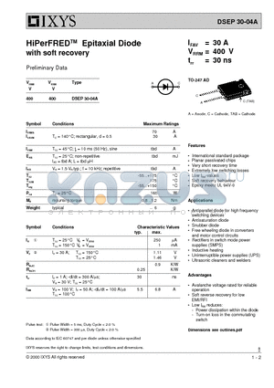 DSEP30-04A datasheet - HiPerFREDTM Epitaxial Diode with soft recovery