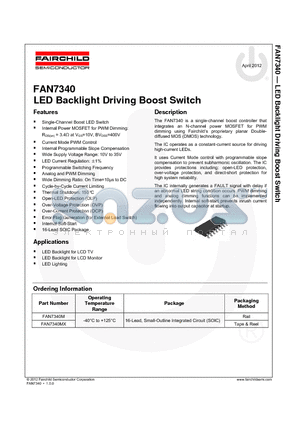 FAN7340MX datasheet - LED Backlight Driving Boost Switch