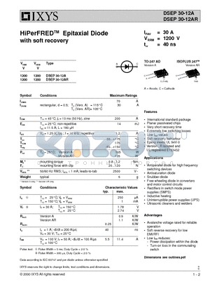 DSEP30-12A datasheet - HiPerFREDTM Epitaxial Diode with soft recovery