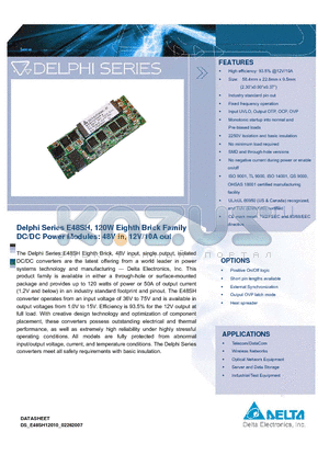 E48SH12010NMFH datasheet - Delphi Series E48SH, 120W Eighth Brick Family DC/DC Power Modules: 48V in, 12V/10A out