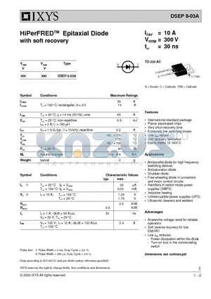 DSEP8-03A datasheet - HiPerFRED Epitaxial Diode with soft recovery