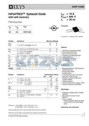 DSEP8-06B datasheet - HiPerFRED Epitaxial Diode with soft recovery