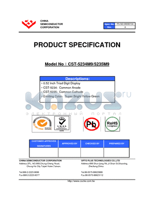 CST-5234M9 datasheet - 0.52 Inch Triad Digit Display