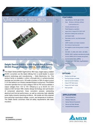 E48SH12010NRFA datasheet - Delphi Series E48SH, 120W Eighth Brick Family DC/DC Power Modules: 48V in, 3.3V/30A out